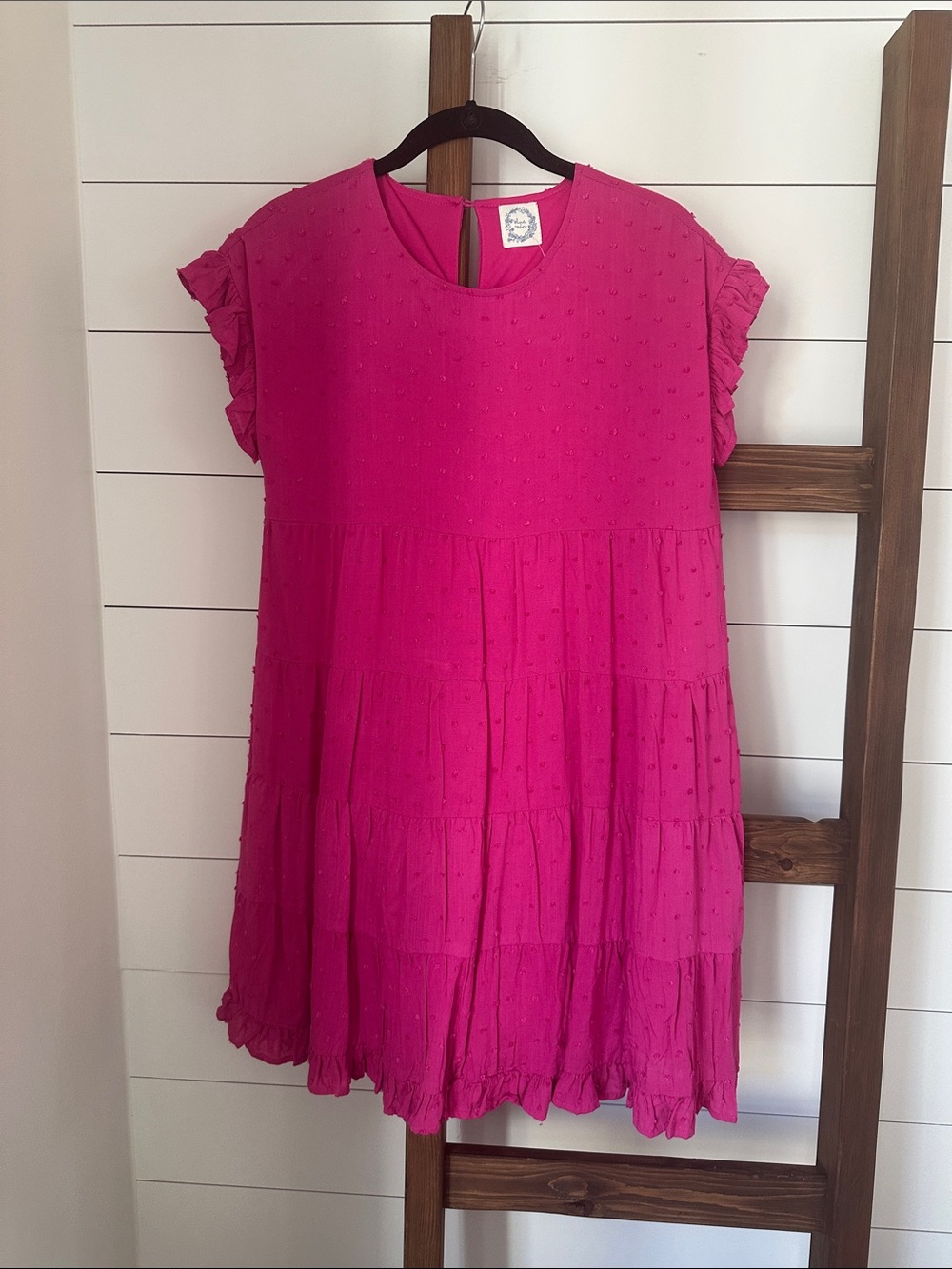 Blue Rain Hot Pink Tiered Ruffle-Sleeve Dress NWT